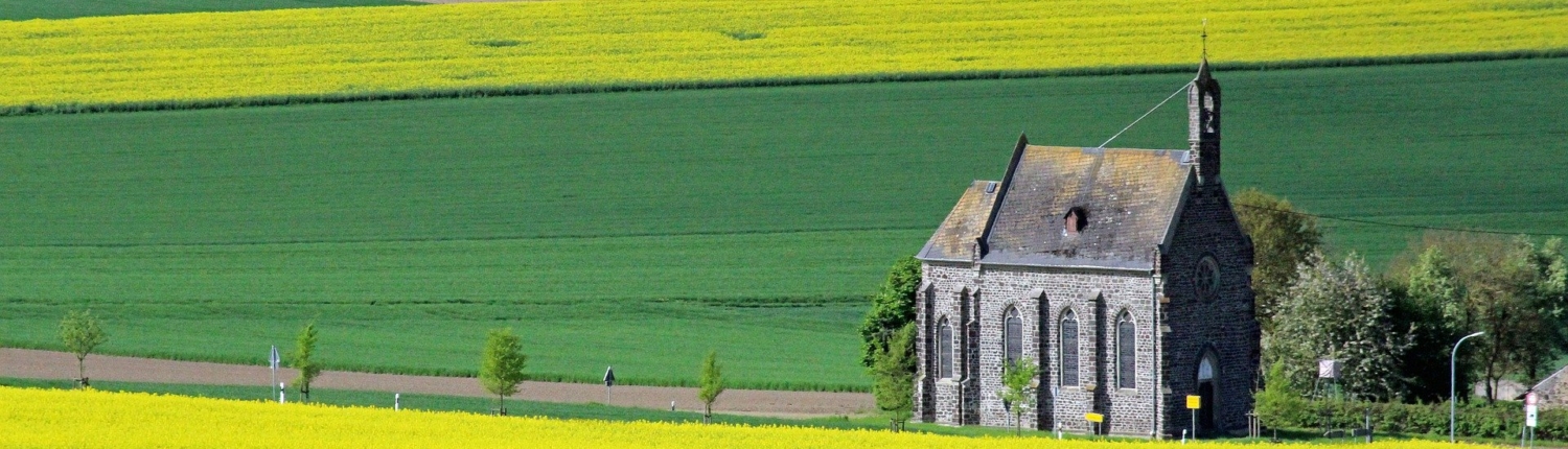 Blick über das Maifeld mit der Kapelle von Minkelfeld im Zentrum - Martina Wagner Immobilien