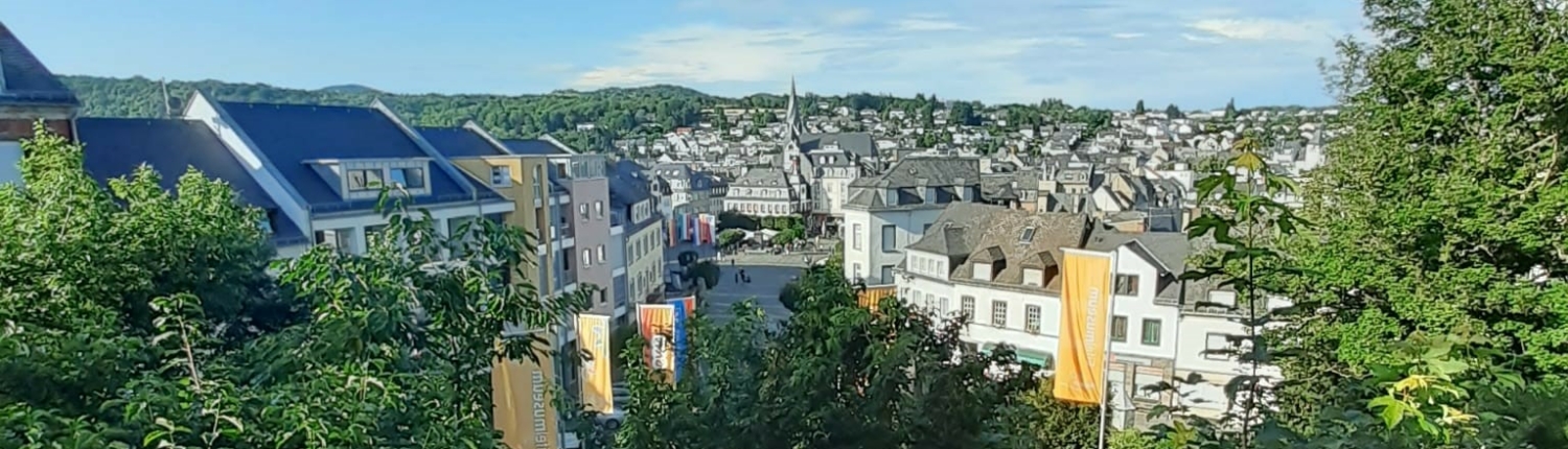 Mayen von der Genovevaburg Blick über Mayen durch eine Öffnung in der Mauer der Genovevaburg - Martina Wagner Immobilien