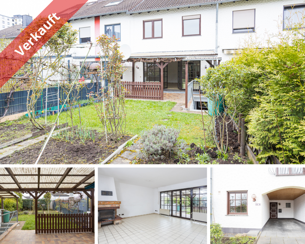 verschiedene Fotos vom Reihenmittelhaus in Andernach nach dem Verkauf markiert mit einem Verkauftbanner in der linken oberen Ecke - Martina Wagner Immobilien